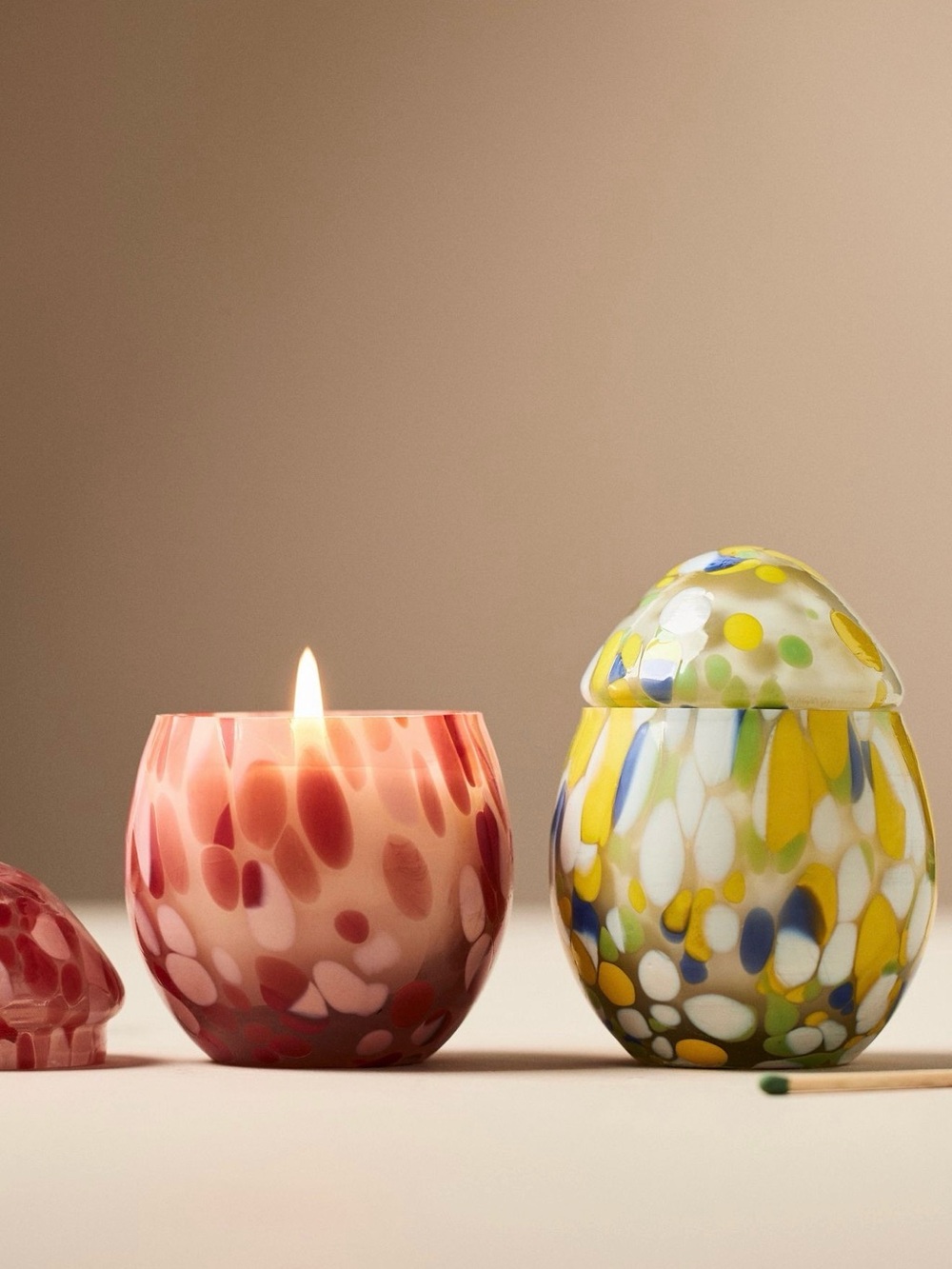 Anthropologie Mini Cheena Glass Egg Candles.  TWO Candles